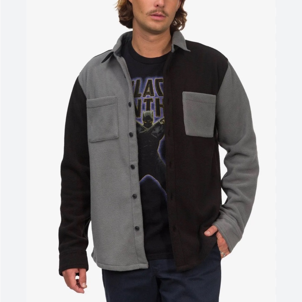 Junk Food NWT Sweeney Mens Fleece Collar Button-Down Shirt colorblock shacket M